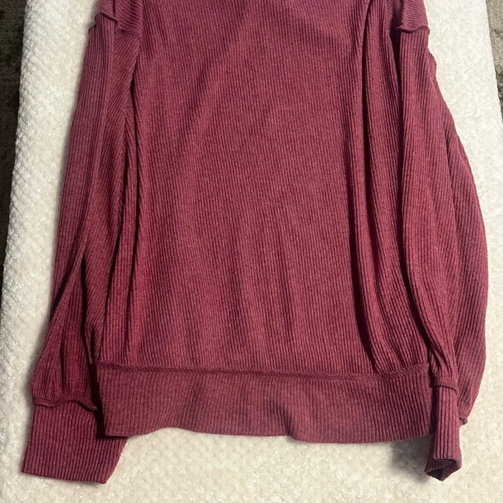 Free People Sweater Womens Medium Maroon Off Shoulder Ribbed Knit Boho Chic